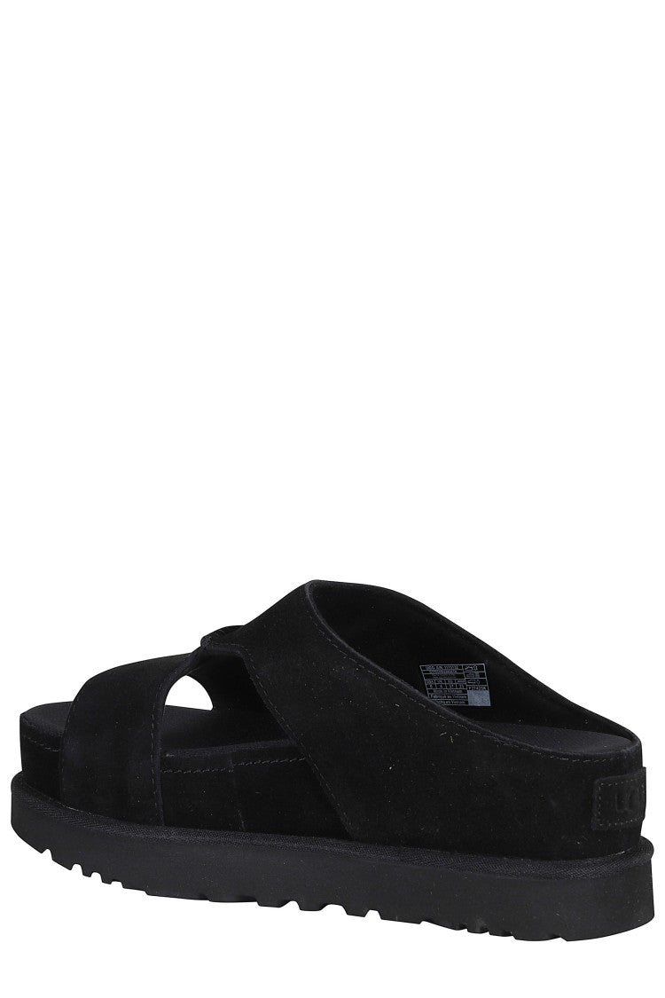 Ugg Black W Goldenstar Hi Cutout Slide Suede Mules