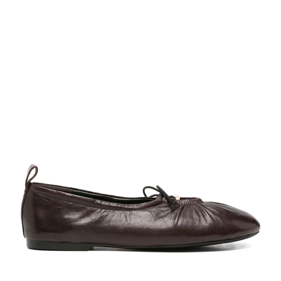 Adrianna Feretti Brown Gathered Bow Accent Leather Flats