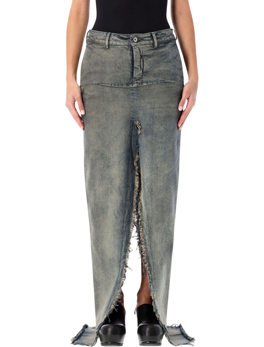 Rick Owens Long Denim Slit Cut Skirt