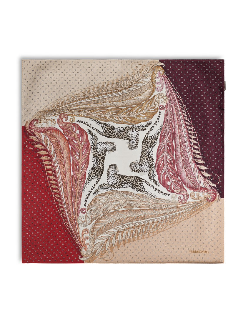 Ferragamo Silk Scarf With Feather Motifs
