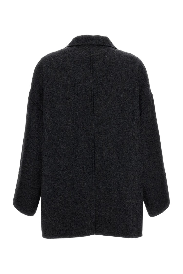 Plan C Double-Faced Mélange Wool Jacket With Loop Scarf Detail