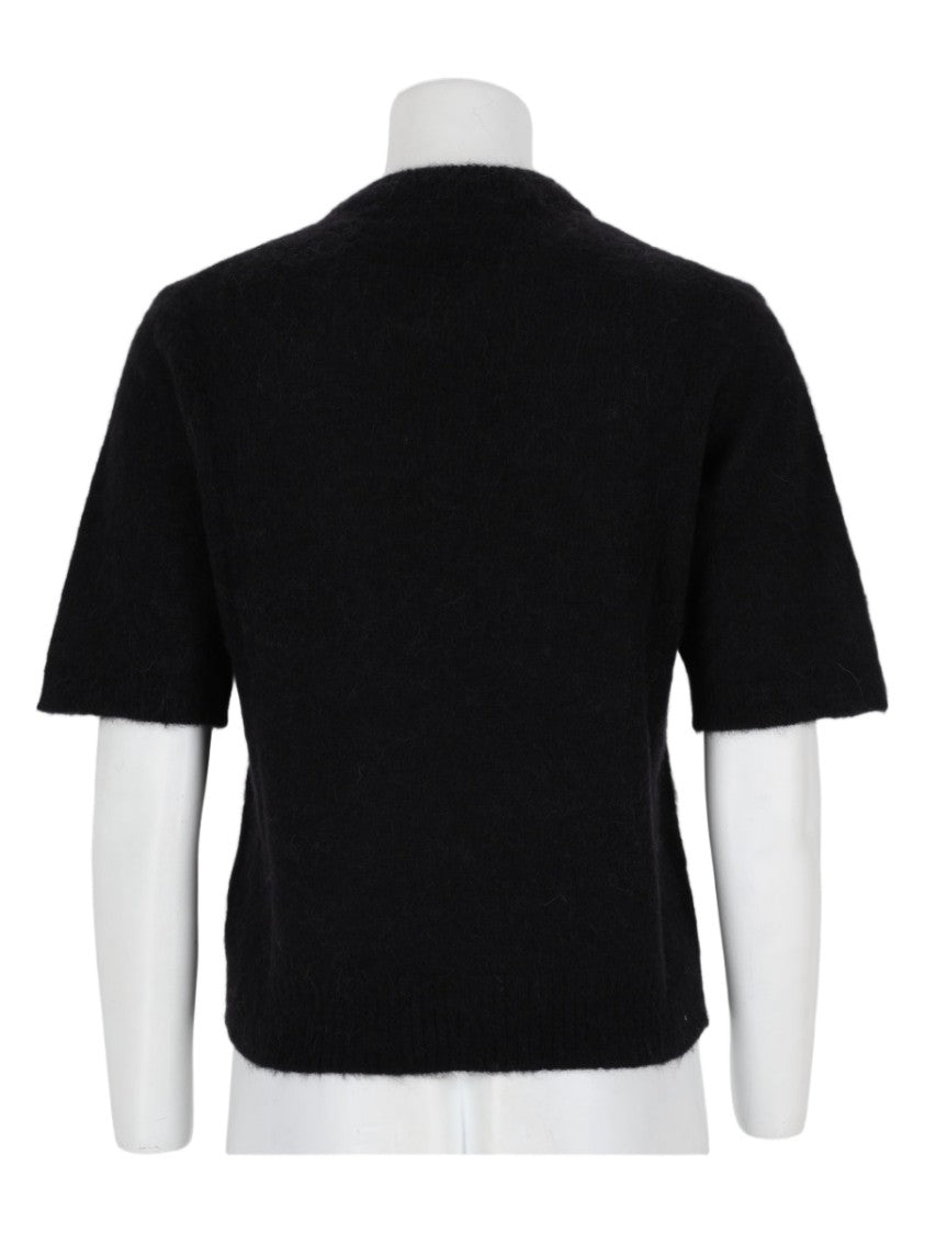 Ganni Short-Sleeved Graphic Alpaca-Blend Top