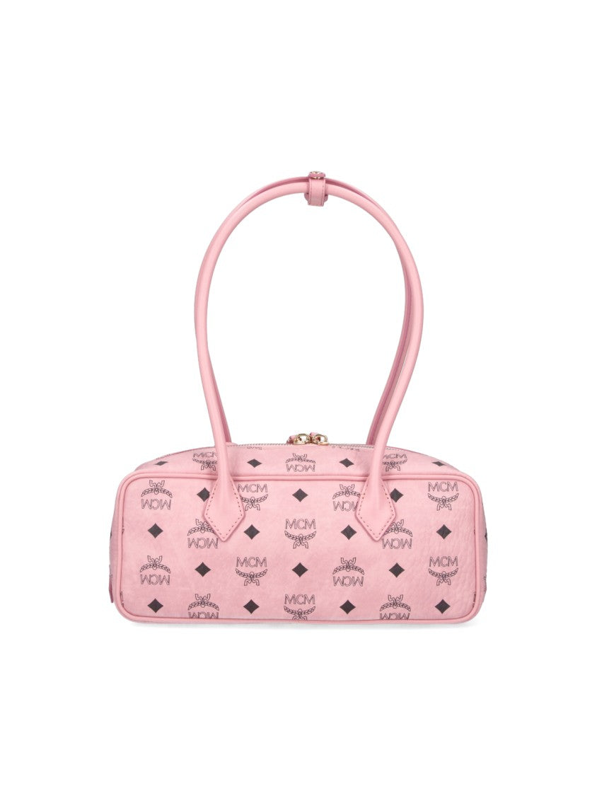 Mcm Pink Aren East-West Visetos Fabric Shoulder Bag