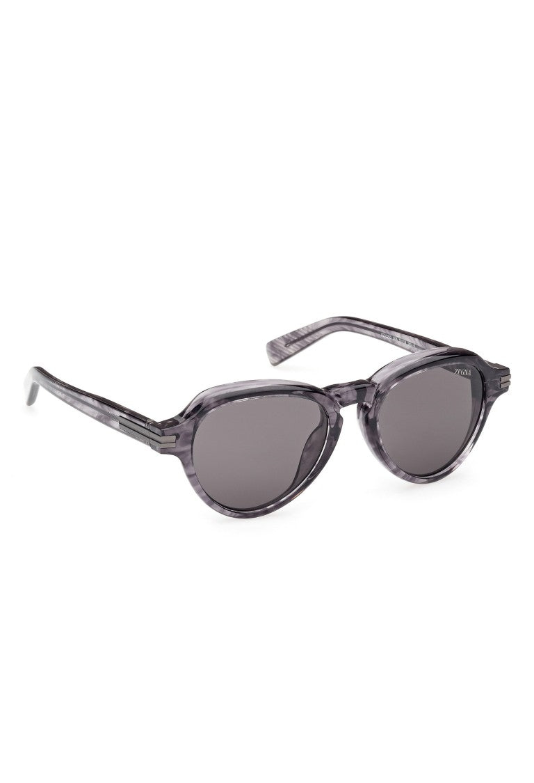 Zegna Dark Brown Acetate Sunglasses With Geometric Design