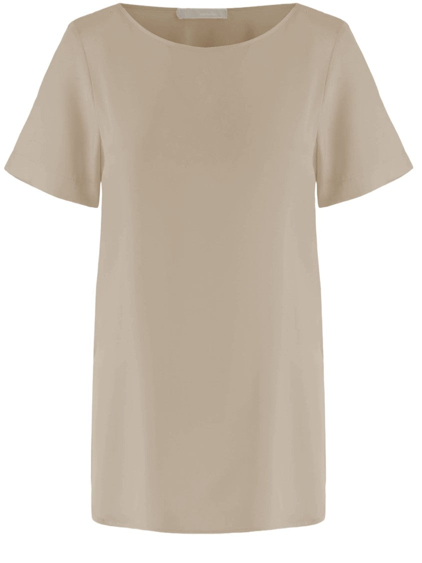 Allude Stretch Silk T-Shirt With Curved Hem