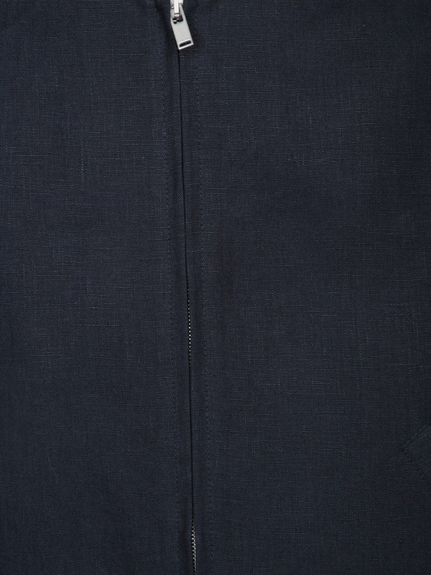 Lardini Lardini Blue Linen Bomber Jacket With Ribbed Accents