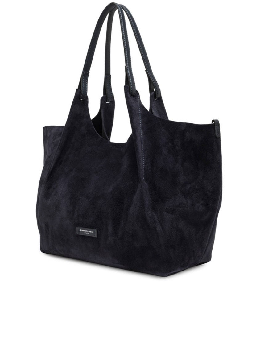 Gianni Chiarini Black Dua Soft-Structured Suede Tote Bag