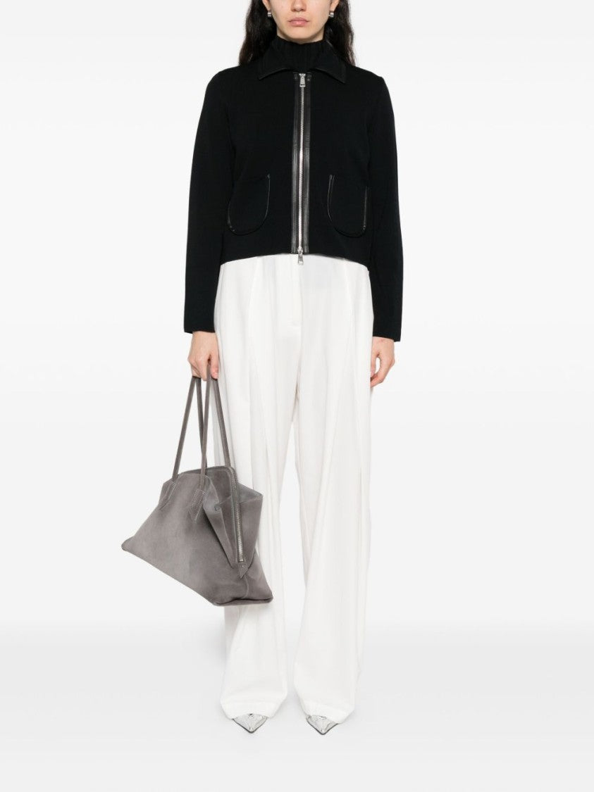 Liu Jo Cropped Black Jacket With Leather Trim