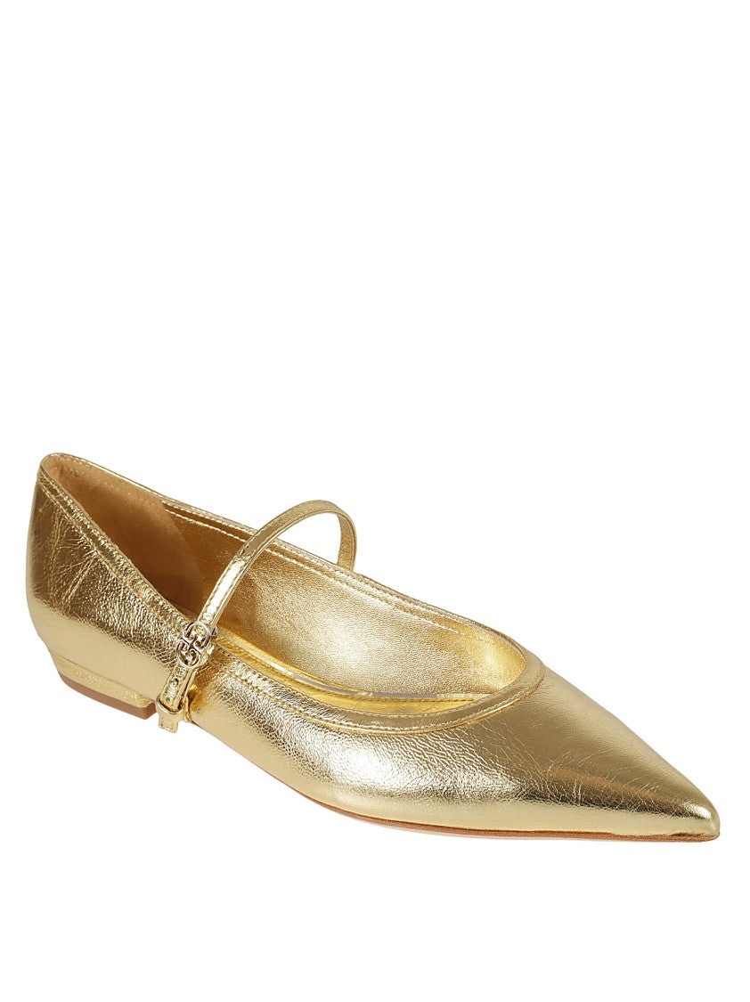 Tory Burch Metallic Gold Pointed Toe Flat Shoes