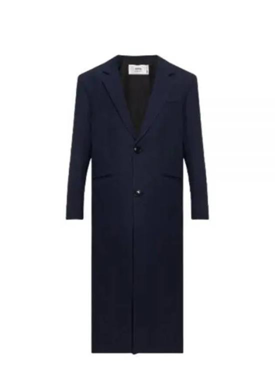 Ami Paris Tailored Long Coat With Classic Lapel And Two-Button Closure