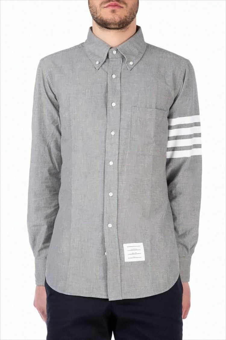 Thom Browne Long-Sleeve Shirt With Classic Collar And Striped Sleeve Detail