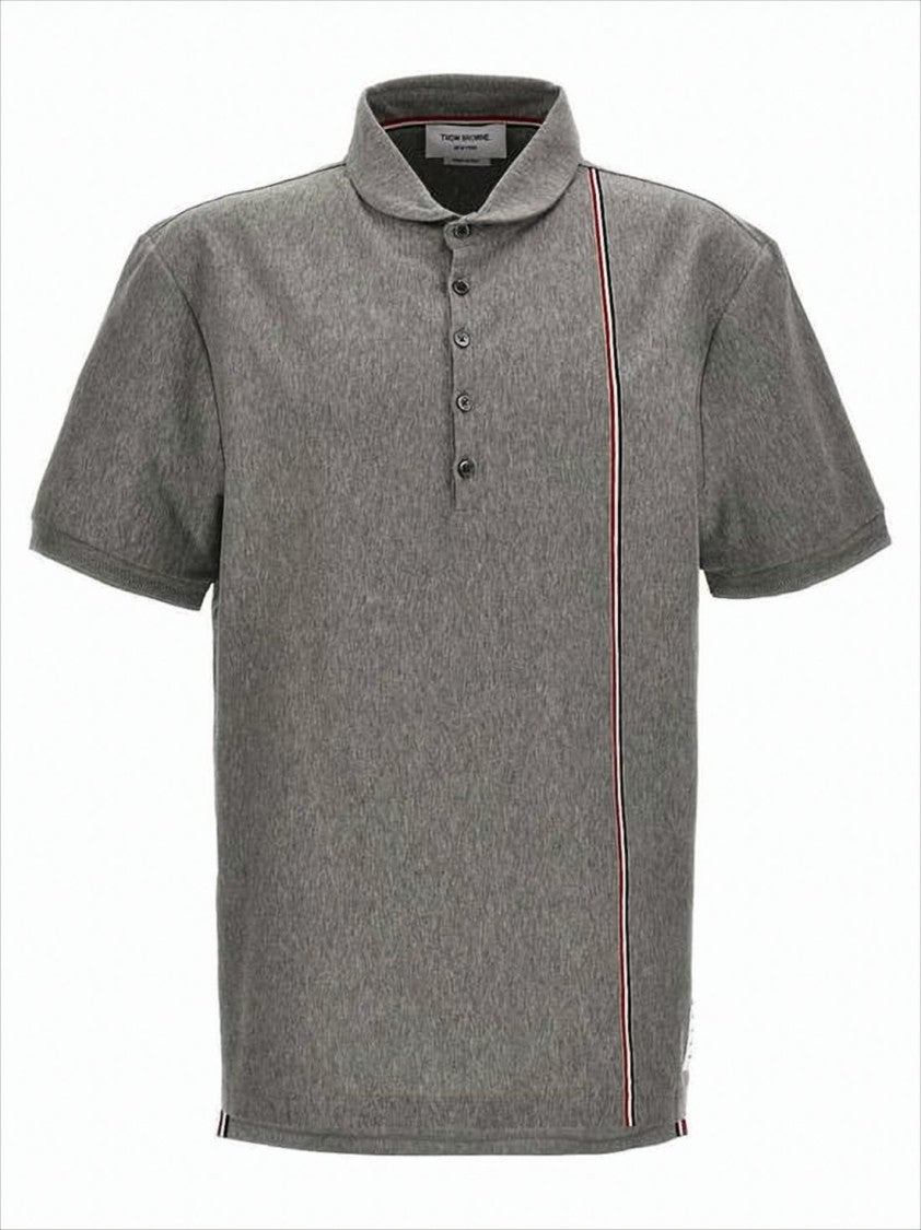 Thom Browne Short-Sleeved Polo Shirt With Classic Collar And Vertical Stripe Detail