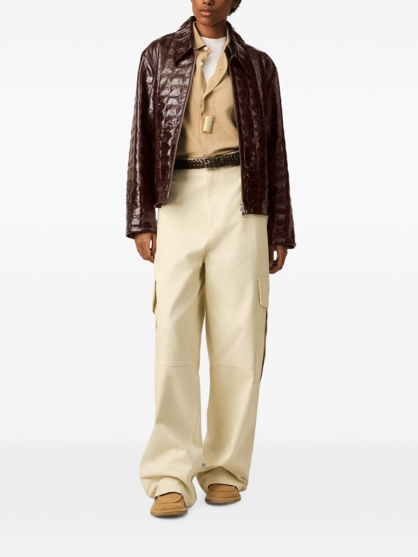 Ami Paris Cropped Textured Jacket With Glossy Crocodile Finish