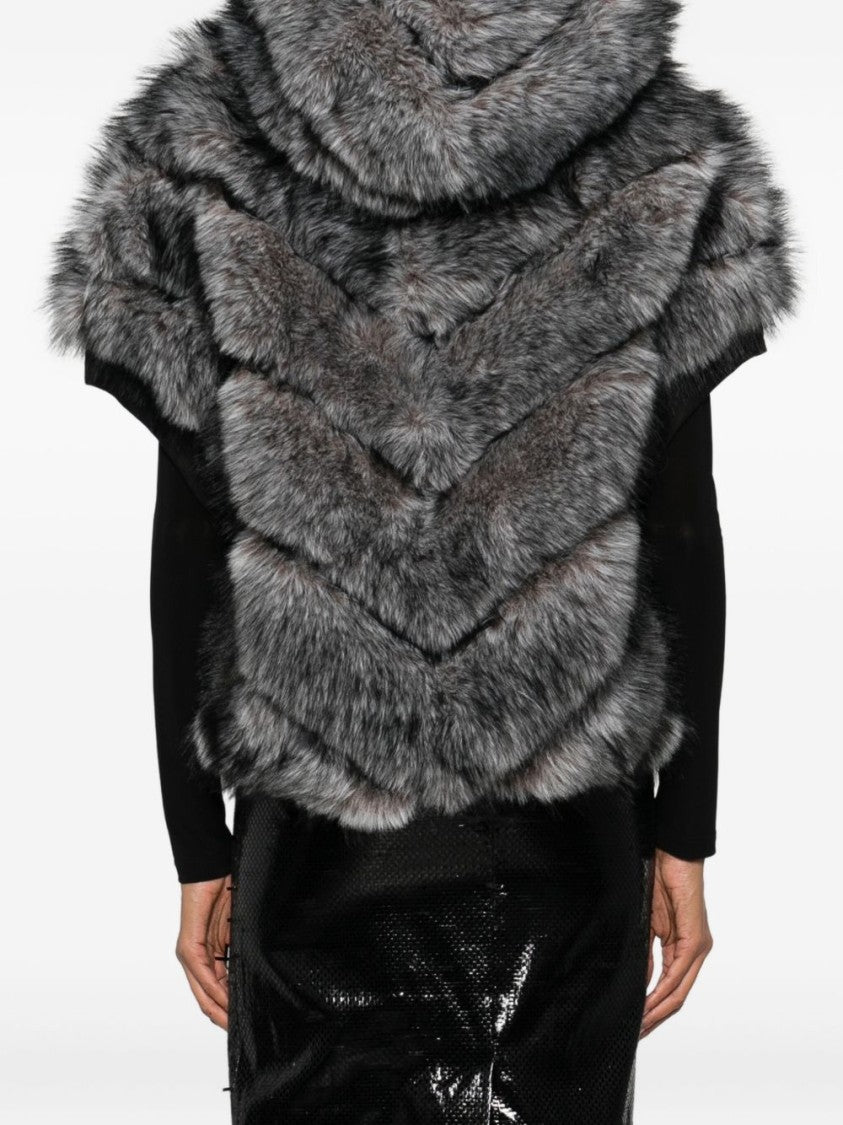 Betta Corradi Chevron Patterned Plush Faux Fur Coat