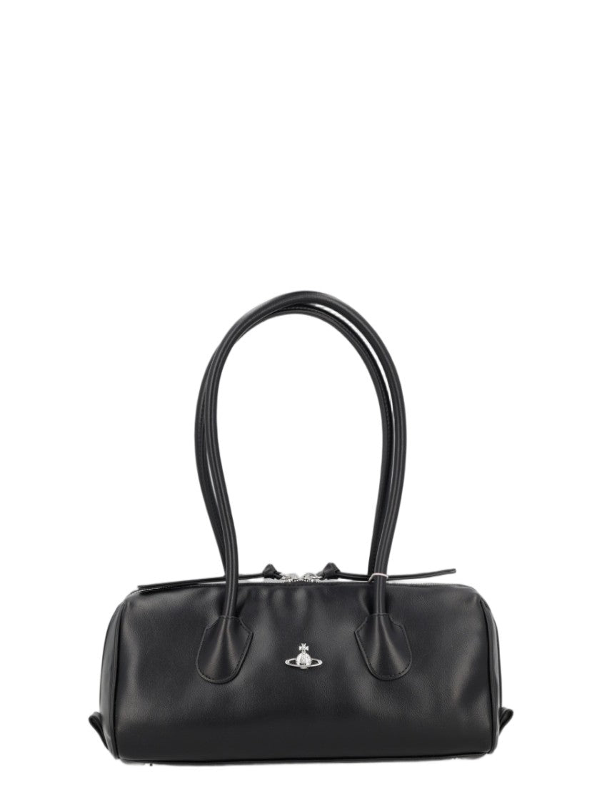 Vivienne Westwood Black Metallic Emblem Rectangular Polyester Shoulder Bag