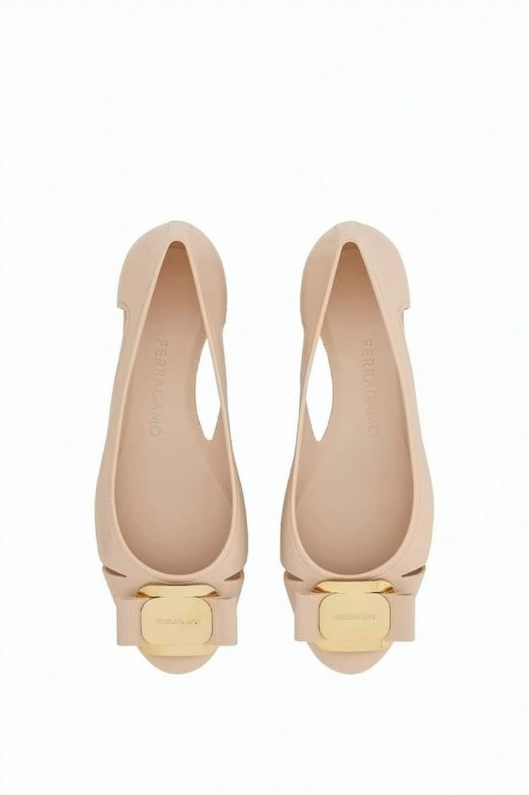Salvatore Ferragamo Rubber Flat Shoes With Cut-Out Details And Bow Accent