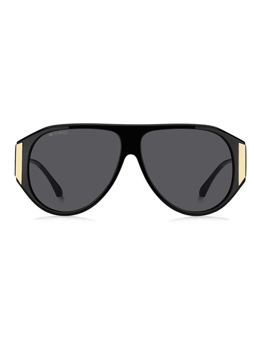 Etro Angular Black Acetate Sunglasses With Gold Accents