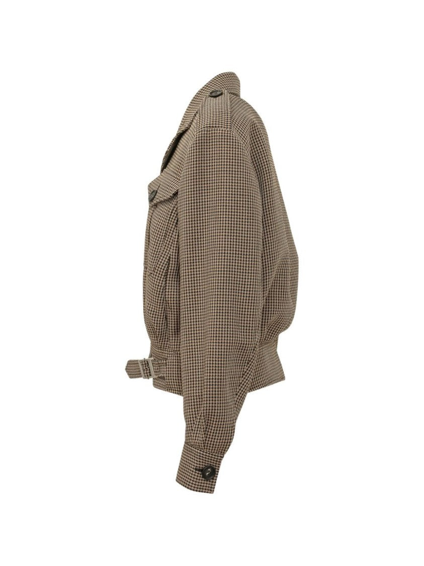 Seafarer Cropped Structured Collar Houndstooth Wool-Blend Blazer