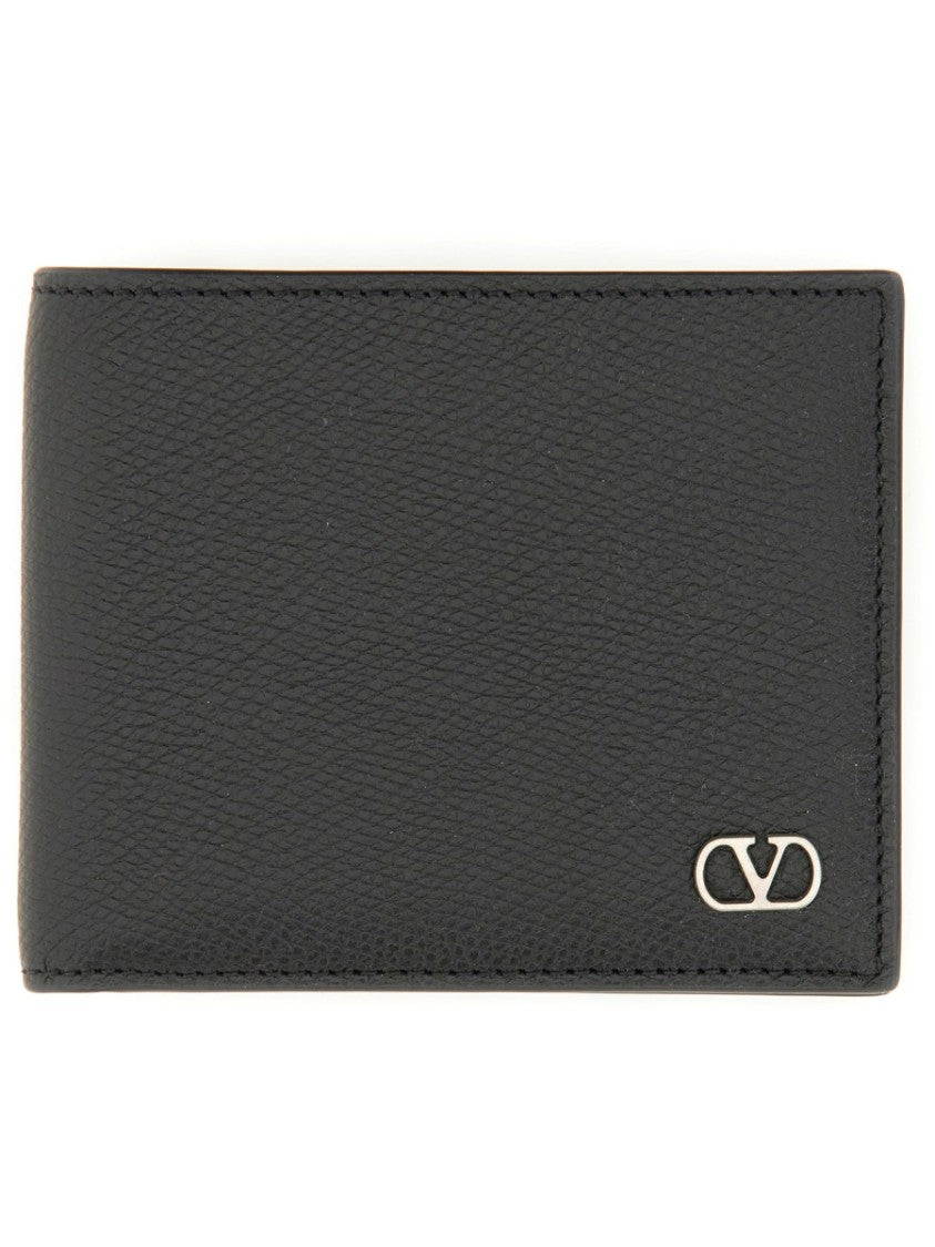 Valentino Garavani Textured Leather Wallet With Subtle Logo Detail