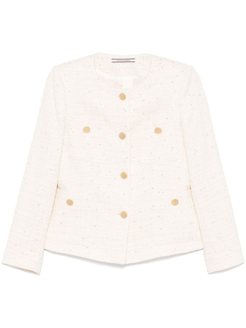 Tagliatore Beige Double-Breasted Jacket With Gold-Tone Buttons