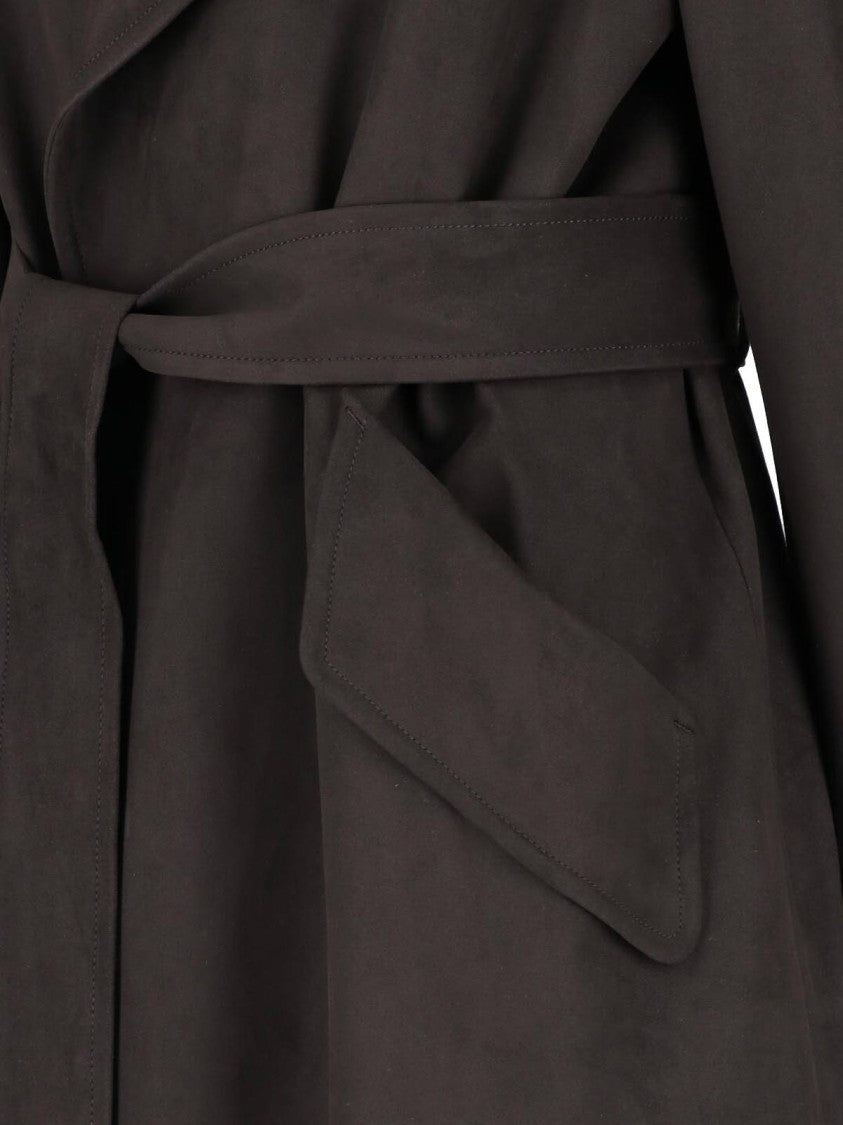 Low Classic Double-Breasted Faux Suede Trench Coat With Adjustable Features