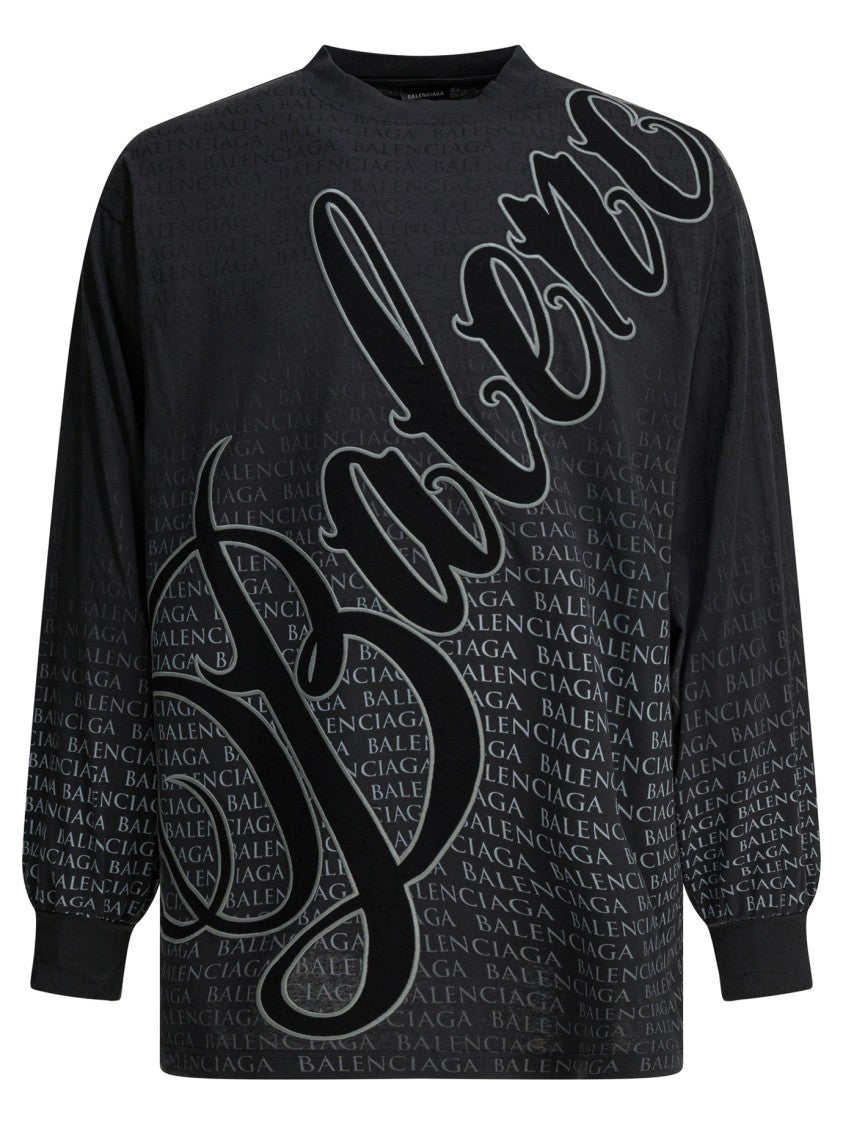 Balenciaga Long-Sleeve Graphic T-Shirt With Ribbed Cuffs And Crew Neck