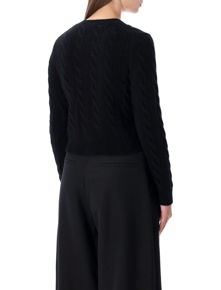 Polo Ralph Lauren Short Black Cardigan With Cable Knit And Brass Details