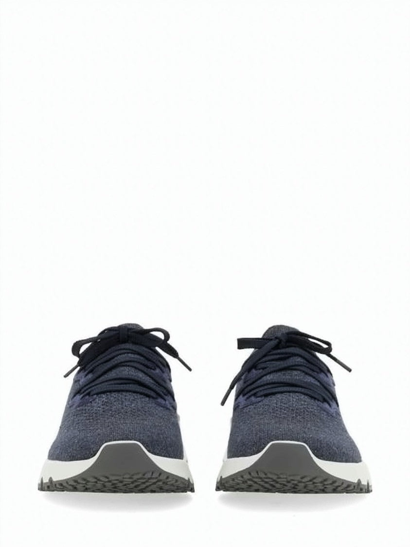 Brunello Cucinelli Deep Blue Knit Runner Sneakers With Gum Rubber Outsole