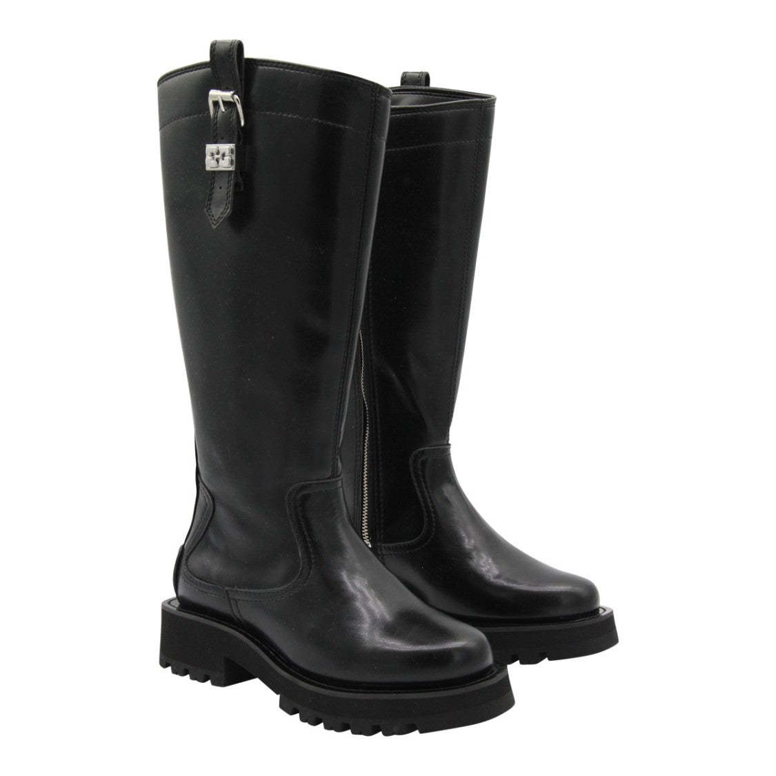 Ganni Tall Black Boots With Sole