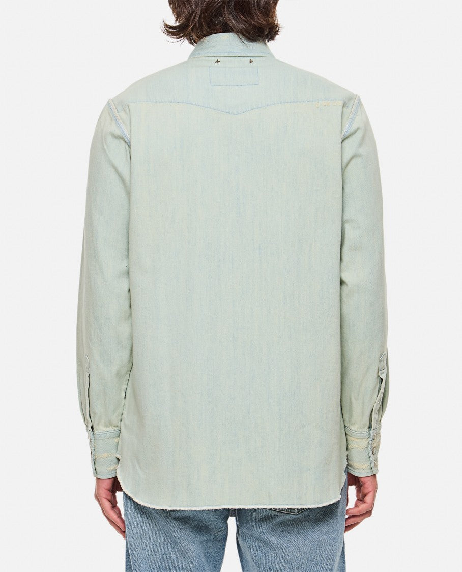 Golden Goose Light Faded Denim Striped Cotton Oxford Shirt