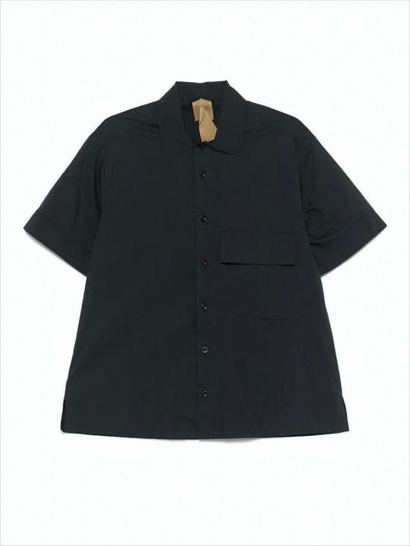 Ten C Boxy Black Short-Sleeve Shirt With Classic Collar