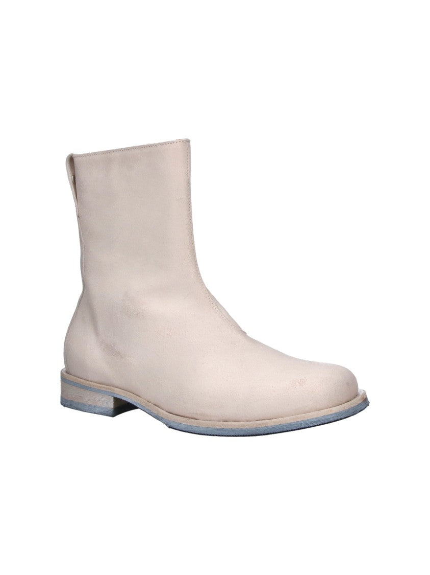 Our Legacy White Leather Ankle Boots With Rounded Toe