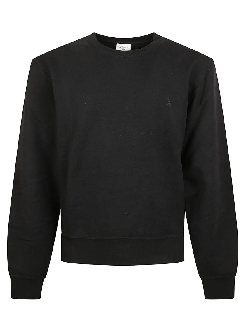Saint Laurent Crew Neck Black Cotton Sweatshirt