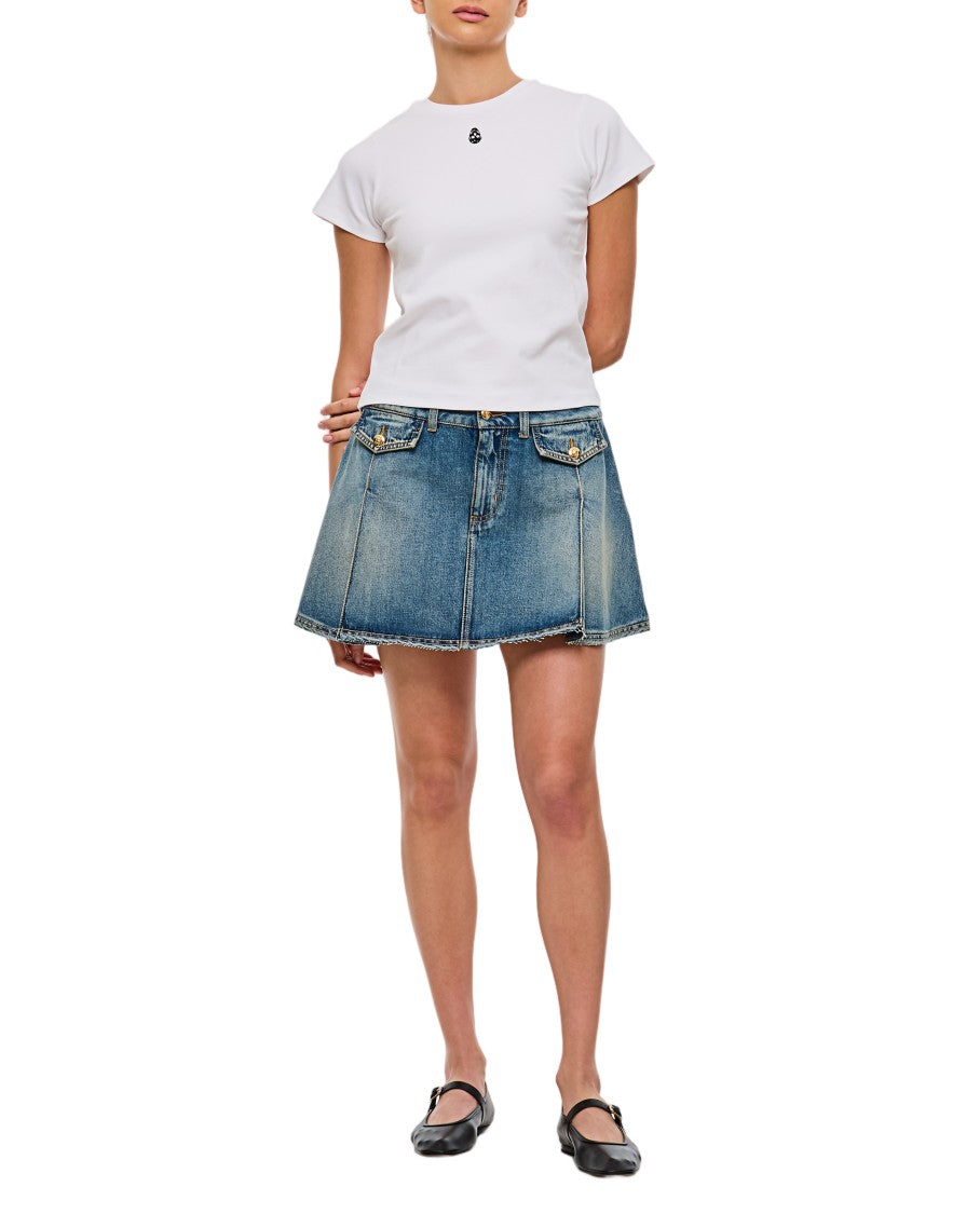 Alexander Mcqueen Stone-Washed Denim Miniskirt With Flap Pockets And Pintuck Details