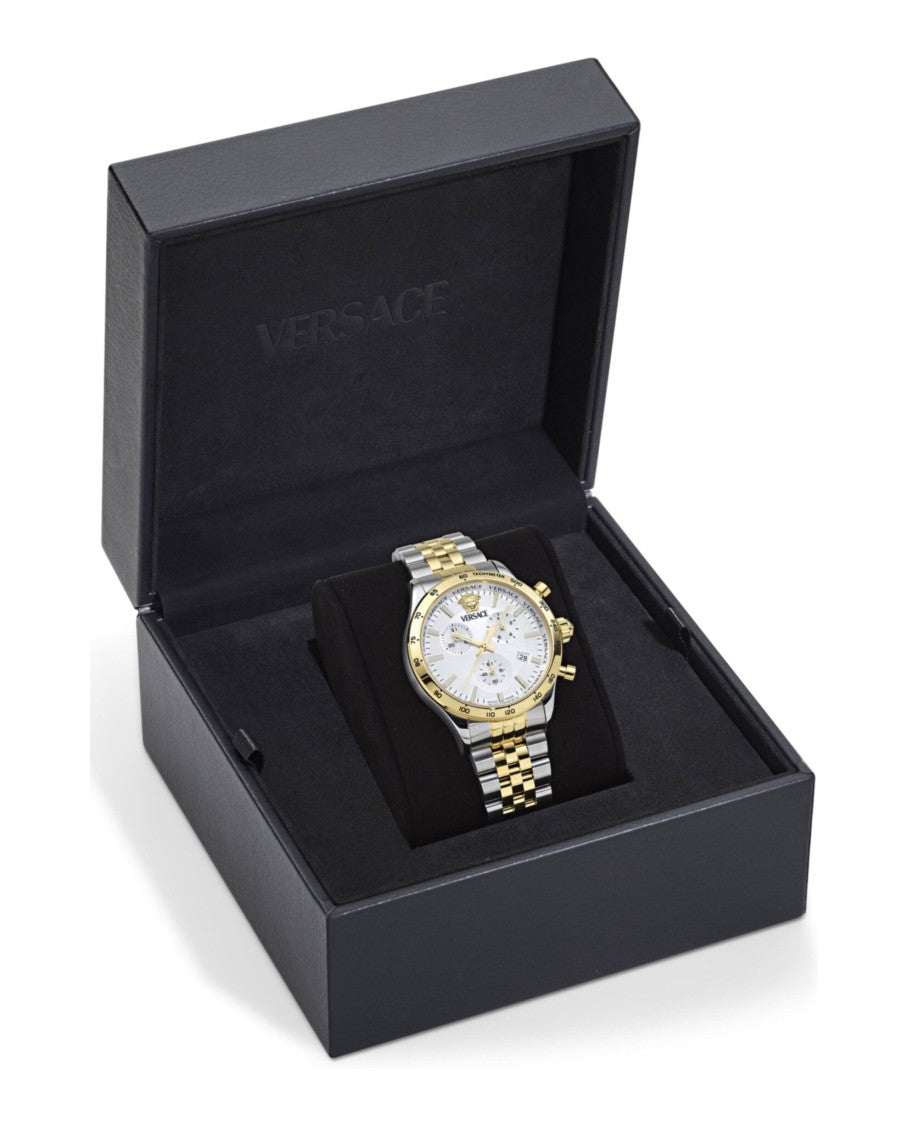 Versace Petite Chronograph Bracelet Watch With Silver Sunray Dial