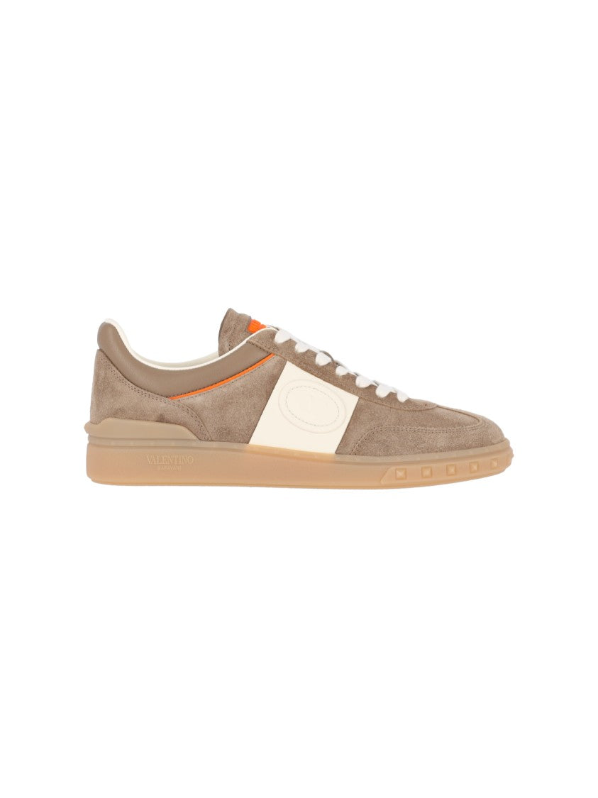 Valentino Garavani Taupe Low-Top Suede Panel Sneakers