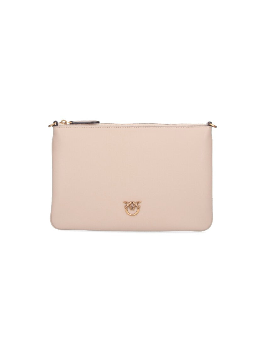 Pinko Beige Leather Shoulder Bag With Gold-Tone Accents