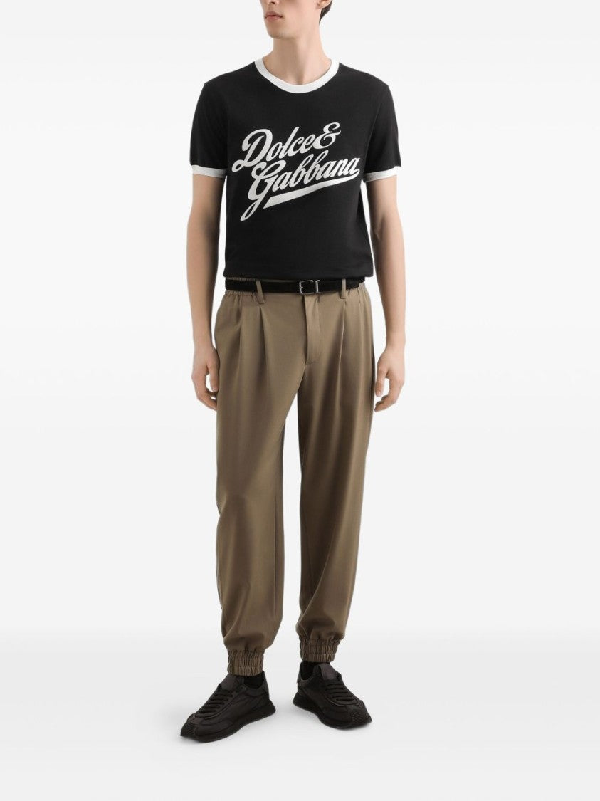 Dolce & Gabbana Short-Sleeve Black T-Shirt With White Logo