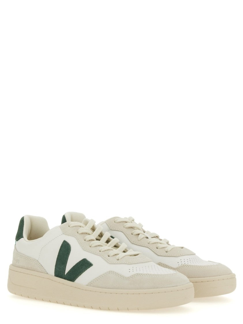 Veja White V-90 Suede Overlay Sneakers