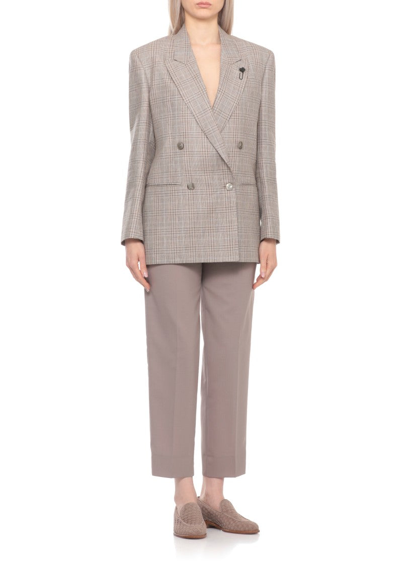 Lardini Beige Wool Linen Double-Breasted Blazer