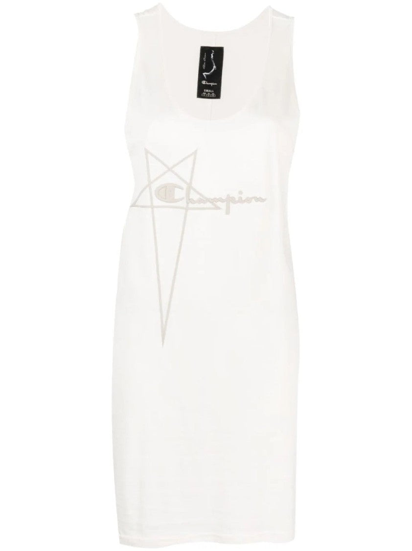 Rick Owens X Champion Sleeveless Beige Mini Dress With Subtle Logo