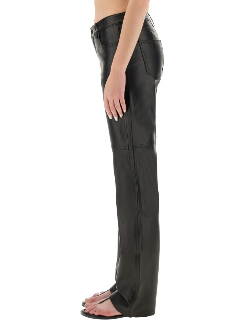 Michael Michael Kors Straight-Leg Black Lamb Leather Pants