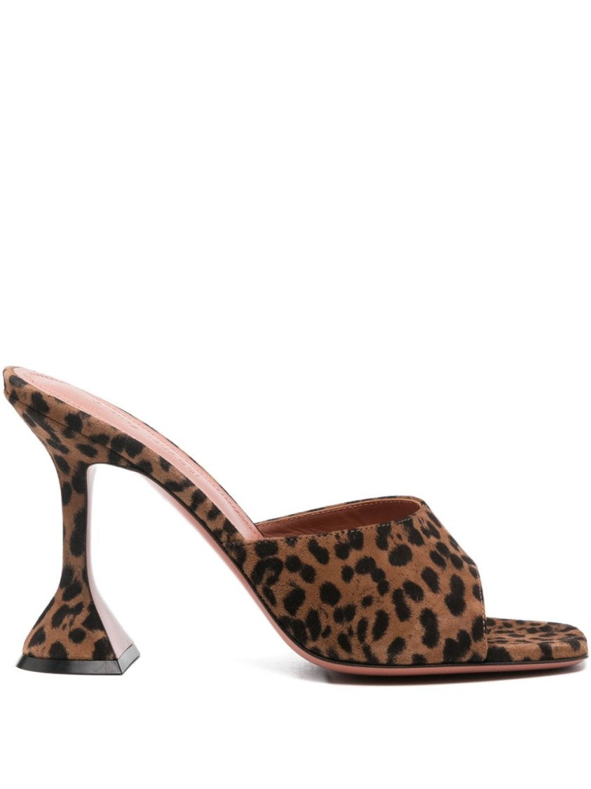 Amina Muaddi Brown Hourglass Heel Sandals With Leopard Suede