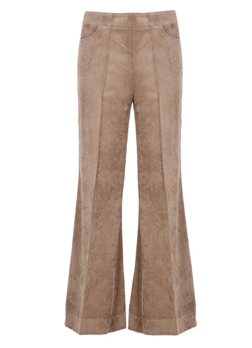 D. Exterior Brown High-Waist Corduroy Flared Pants