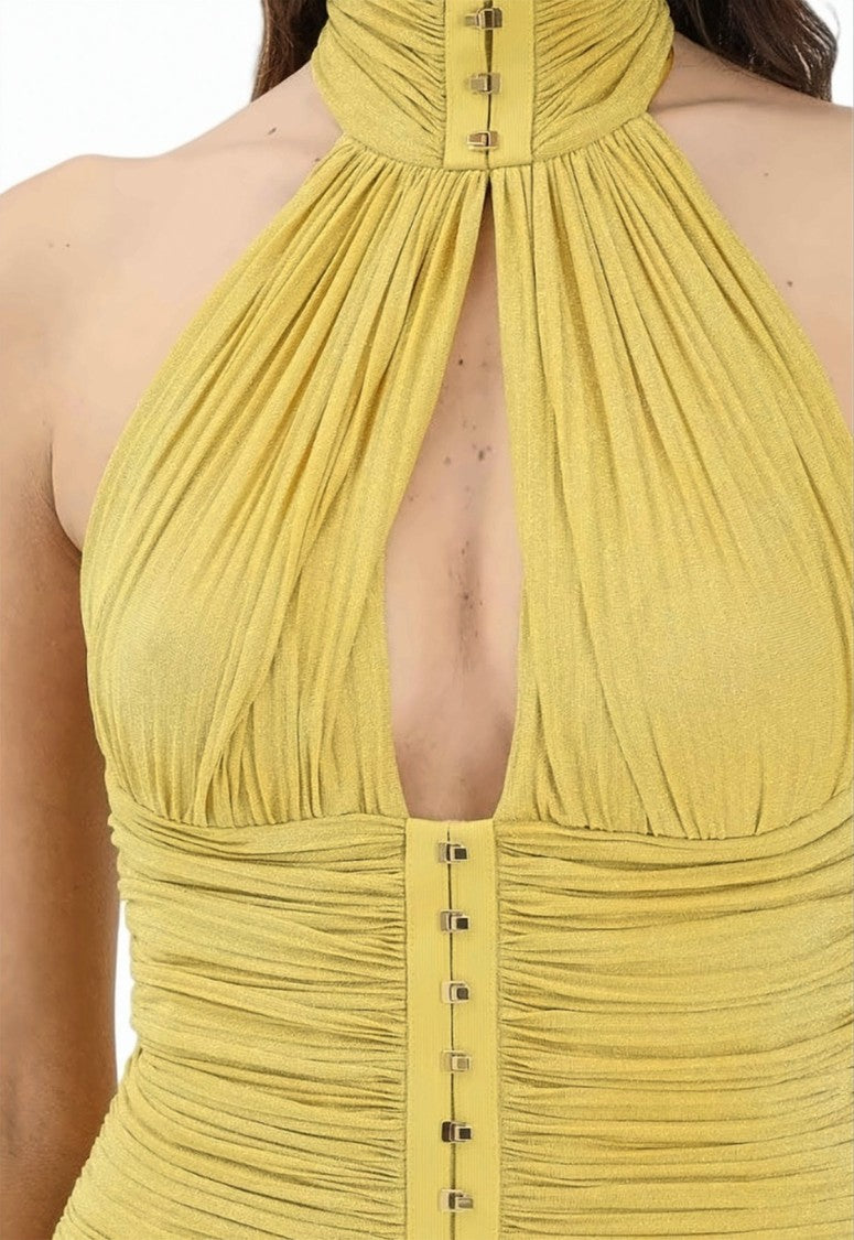 Elisabetta Franchi Lamé Jersey Halter Evening Dress