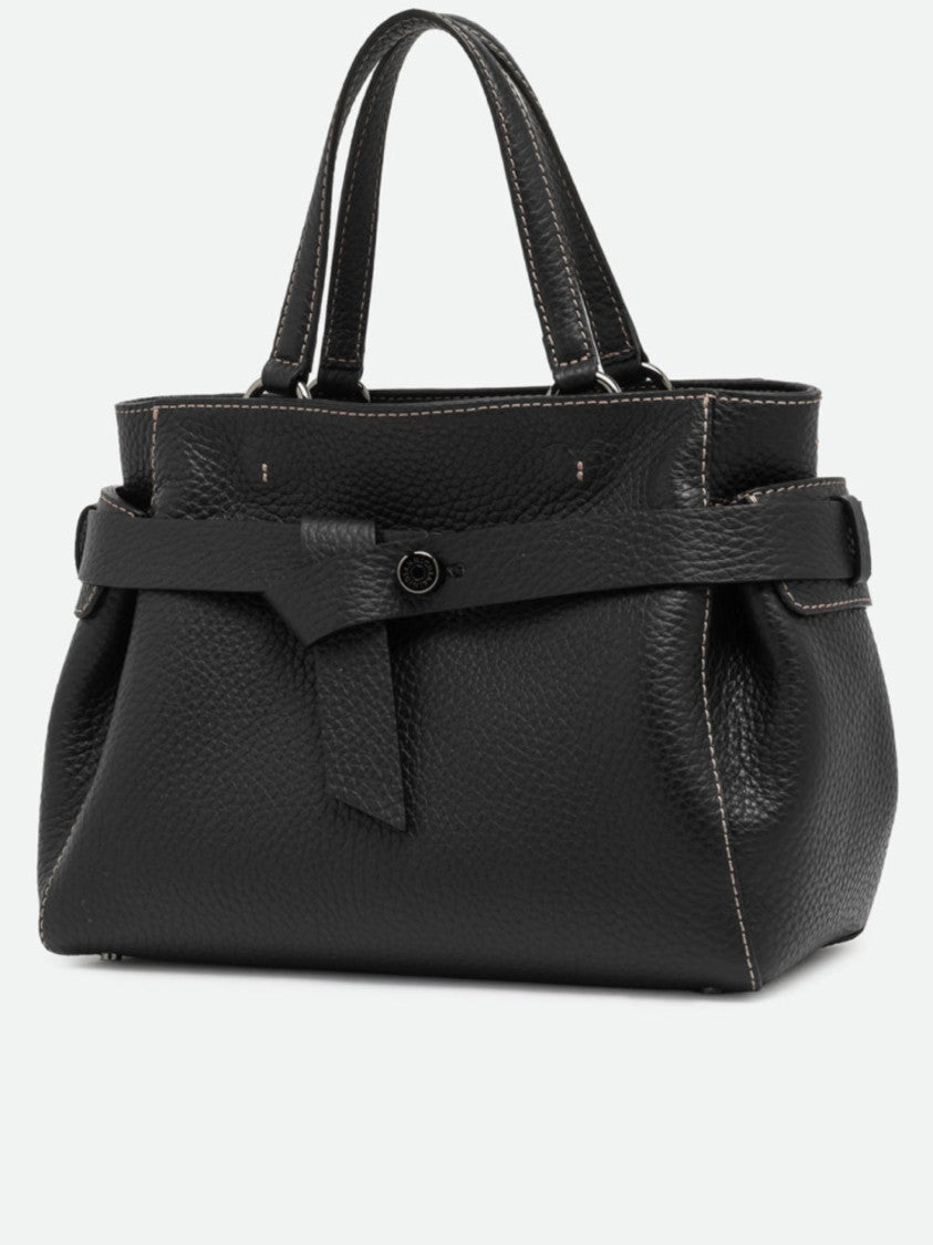 Gianni Chiarini Structured Black Leather Handbag With Unique Strap Detail