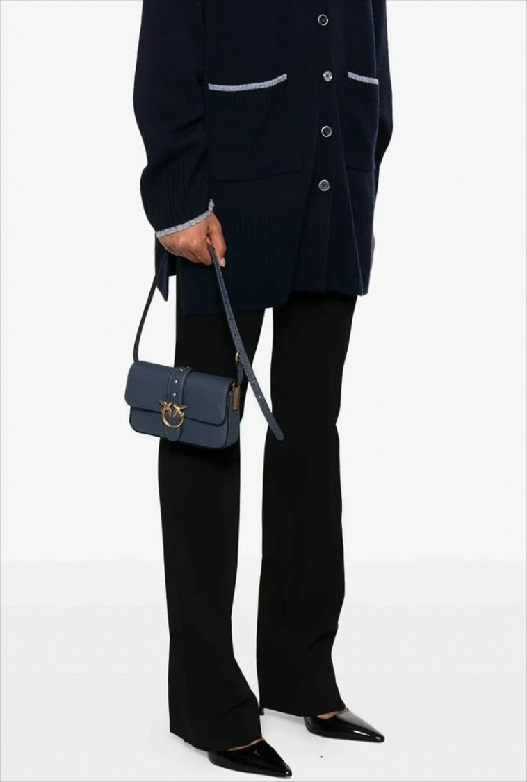 Pinko Blue Grained Leather Shoulder Bag