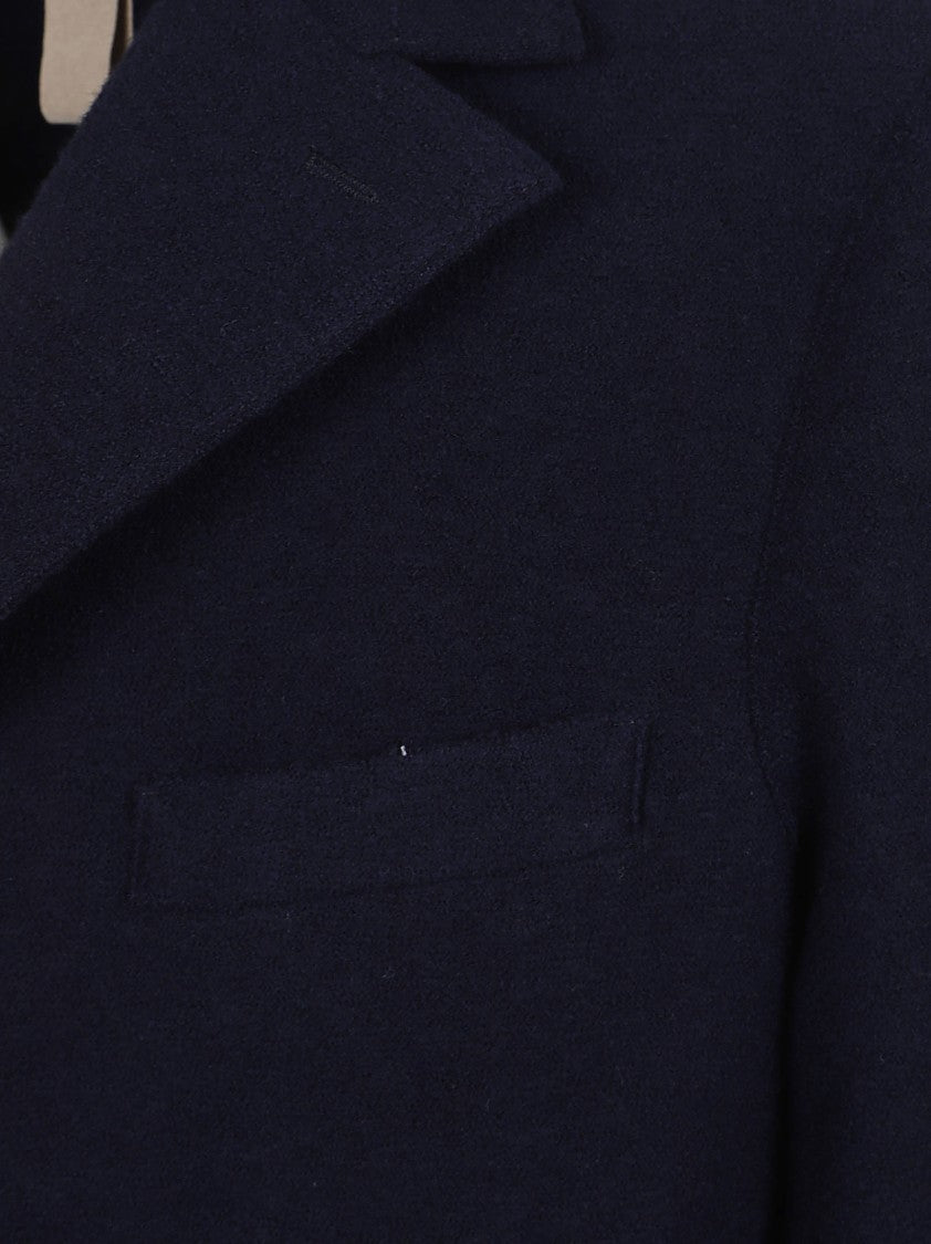 Eleventy Single-Breasted Navy Wool Coat