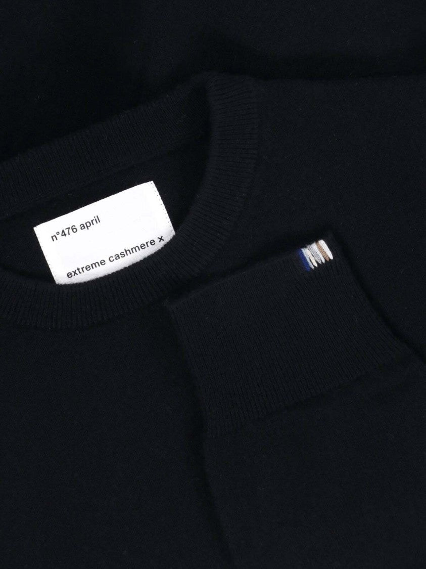 Extreme Cashmere Black April Long-Sleeve Ribbed Cashmere Crewneck Sweater