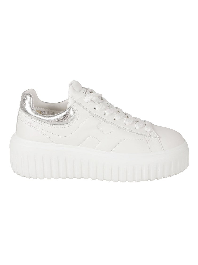 Hogan White Leather Sneakers With Metallic Silver Accents